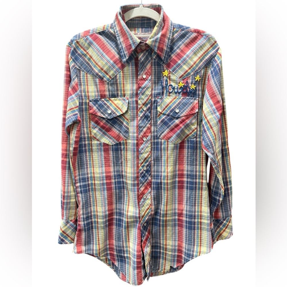Rockabilly grunge Hand embroidered  watchman western pearl snap shirt small